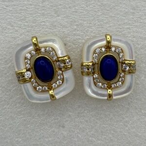 Stamped S925 Sterling Silver Mother of Pearl with Lapis studs